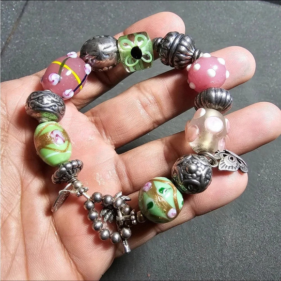 lilly pulitzer Sterling 925 Murano Glass Beaded Charm Toggle Clasp Bracelet 8" - Picture 3 of 6